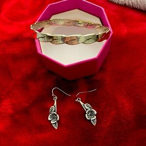 Mexican silver bracelet and silver tone earrings